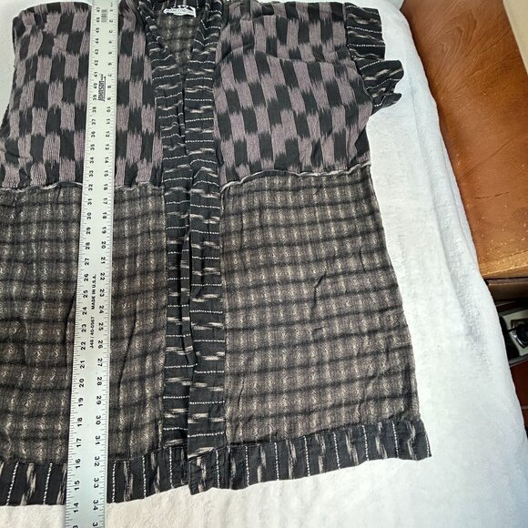 Blanco Negro Womens Open Front Kimono Cardigan Jacket Small Black Cotton Pockets - Picture 9 of 9